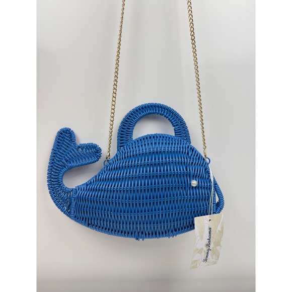 Tommy Bahama Handbags - New Tommy Bahama Navy Blue Raffia Wicker Whale Crossbody Bag Woven Purse NWT